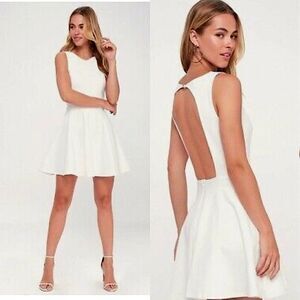 Lulus Living For Love White open Back Skater bridal shower Textured dress y2k XS